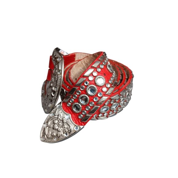 Womens Western Rodeo Cowgirl Belt Bling Rhinestones Italian Pebbled Leather 38\